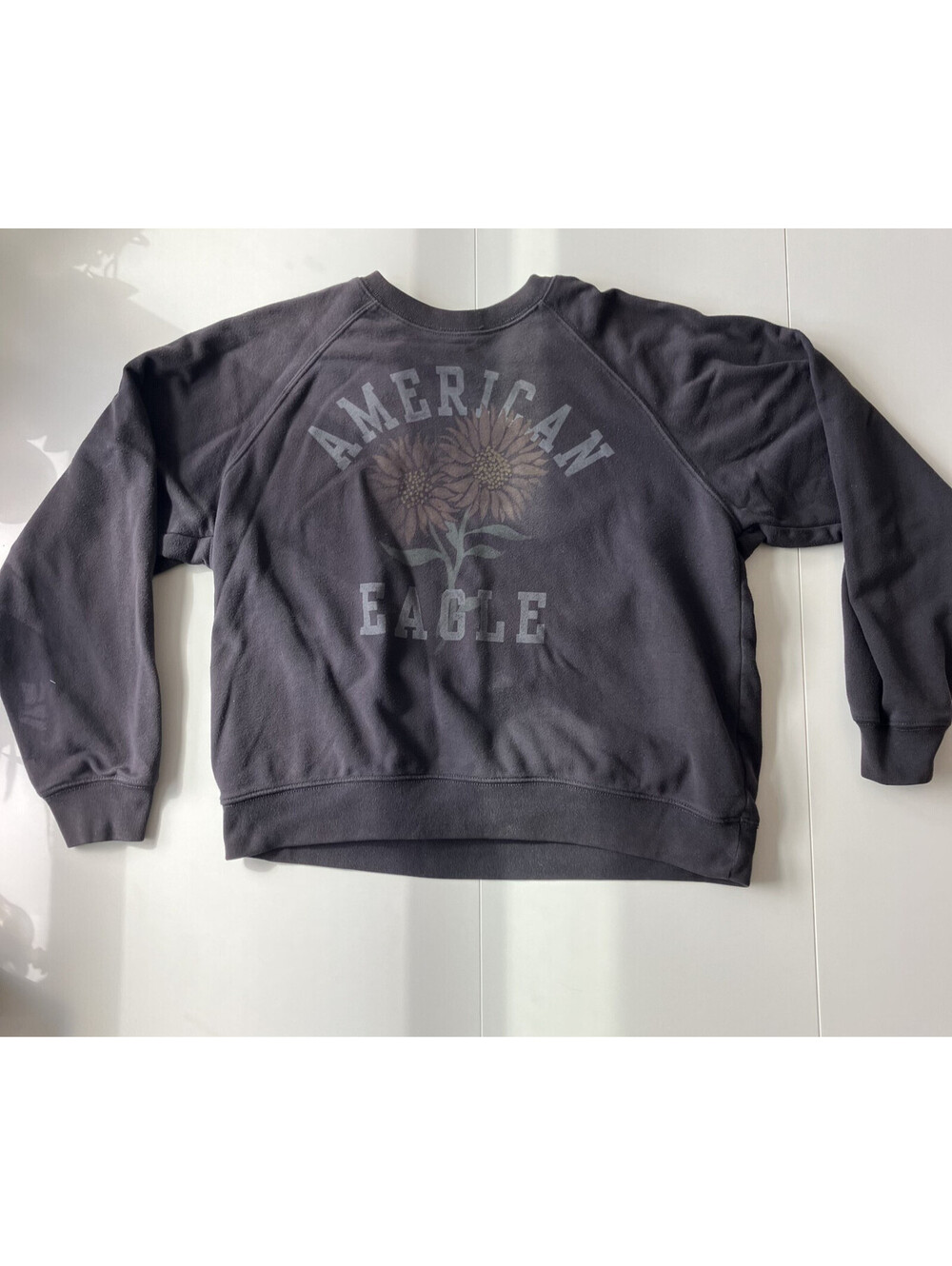Preppy American Eagle Flower Graphic Logo Fleece Crewneck Sweatshirt Sz L